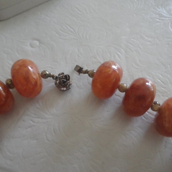 Vtg Amber and Gold Chunky Statement Necklace, 18" - Picture 3 of 4